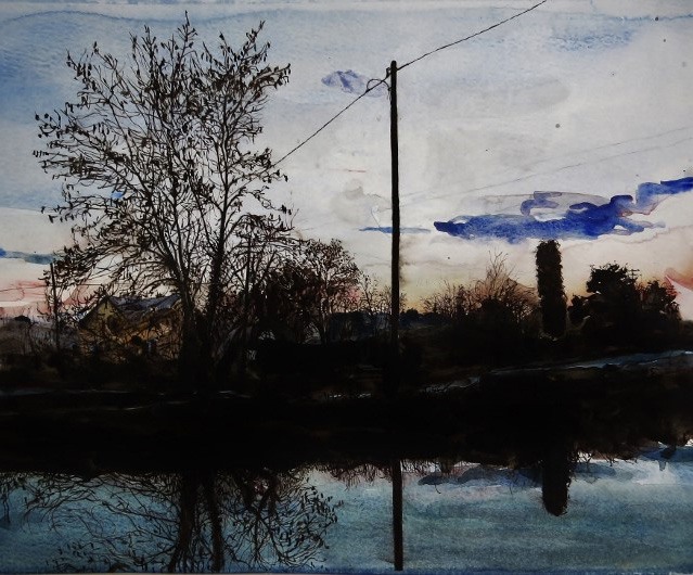 Artist G O'Reilly.Late evening on the Royal Canal